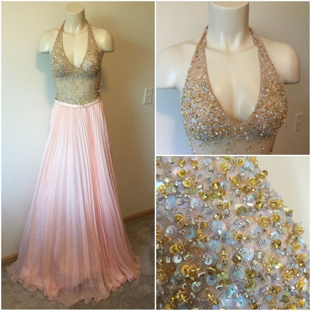 Jovani halter Gown W/ Beaded BodicePleated Skirt - Picture 2 of 9